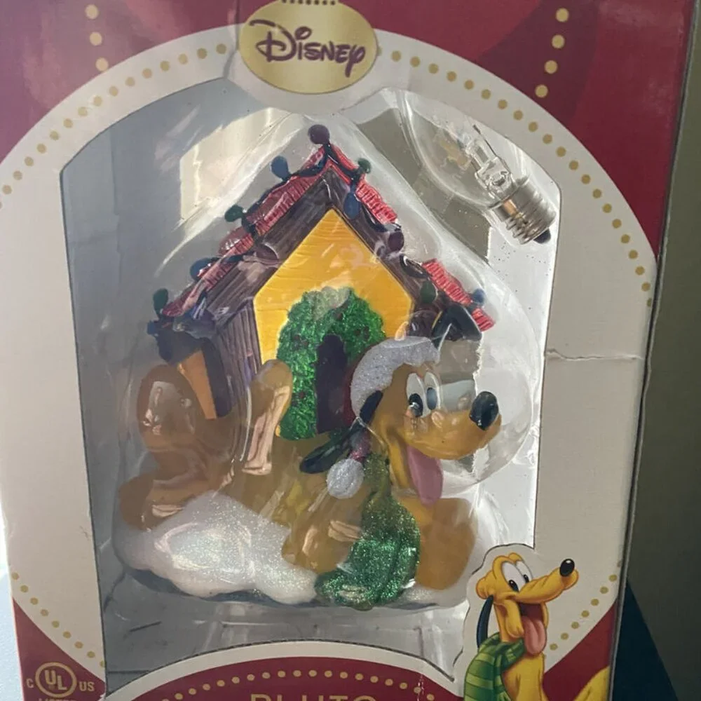 Disney Pluto Holiday Nightlight Christmas Dog House Decoration Glitter NEW!